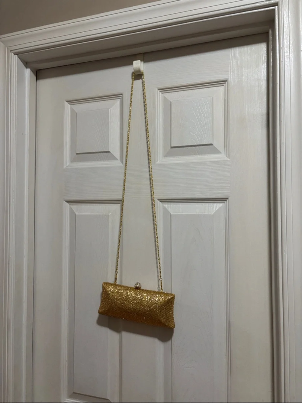 Gold Sequin Evening Clutch with Chain Strap